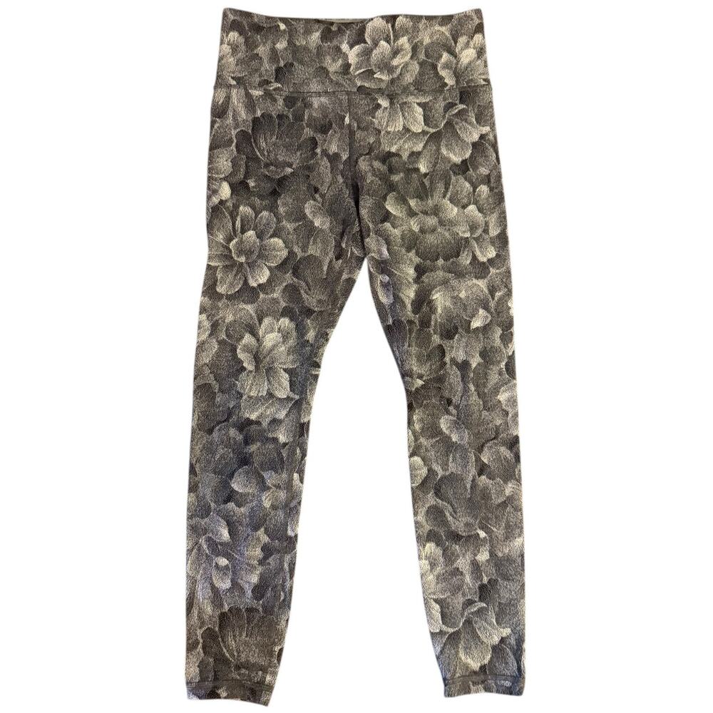 Athleta Elation Textured Leggings Floral Gray Black Women's Sz M